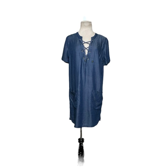 Lovers + Friends blue chambray short sleeves mini dress size Small - Picture 11 of 14